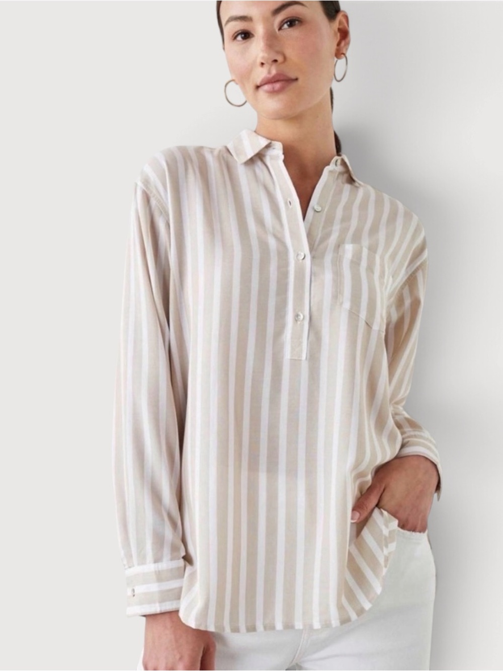 Rails Elle Pullover Striped Shirt Tan White New with Tags Coastal Chic Size XS